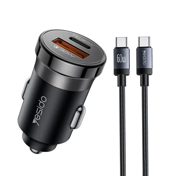 شارژر فندکي 60 وات دو پورت برند YESIDO مدل Y72 به همراه کابل USB-C