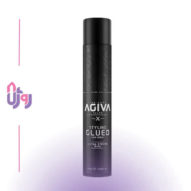 اسپری حالت دهنده مو آگیوا AGIVA مشکی مدلGLUDE STYLING EXTRA EXTRONG حجم 400 میلی لیتر