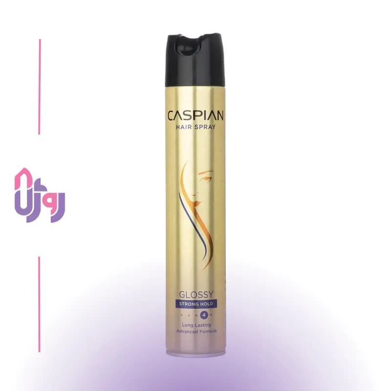 اسپری حالت دهنده مو کاسپین Caspian مدل براق کننده Glossy حجم 500 میلی‌لیتر