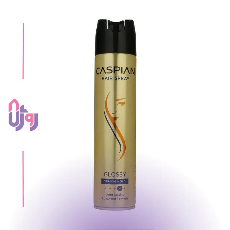 اسپری حالت دهنده مو کاسپین Caspian مدل براق کننده Glossy حجم 250 میلی‌لیتر