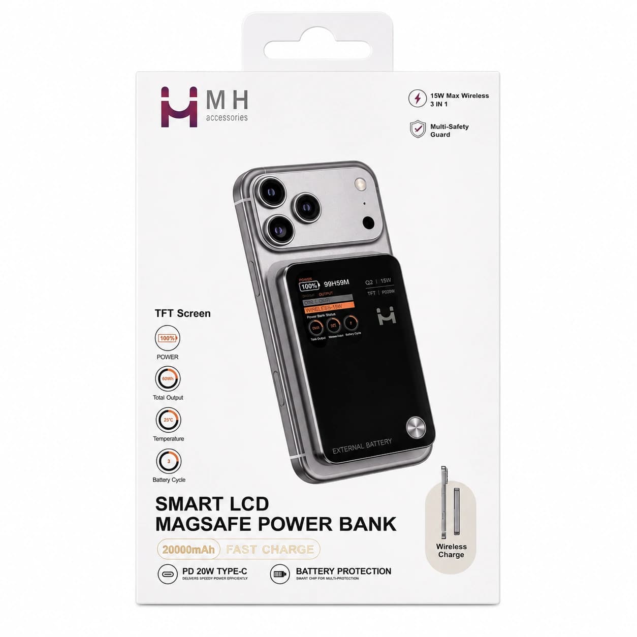 پاوربانک وايرلس 5000 برند MH مدل MH5
