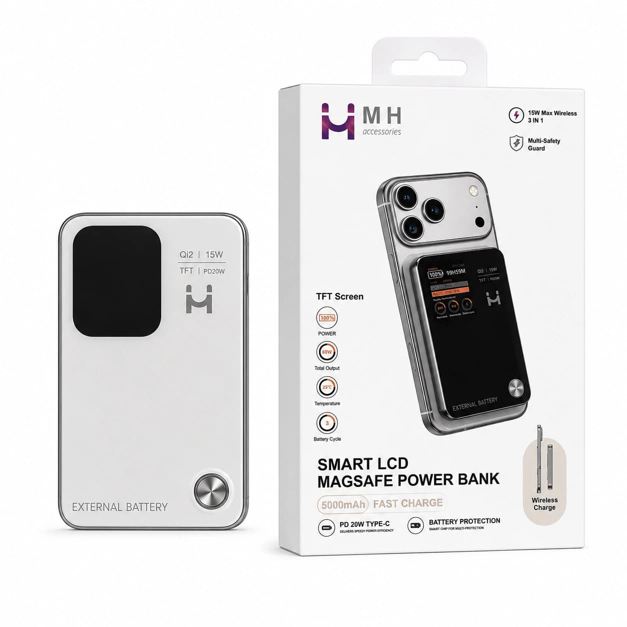 پاوربانک وايرلس 5000 برند MH مدل MH5 — تصویر ۳