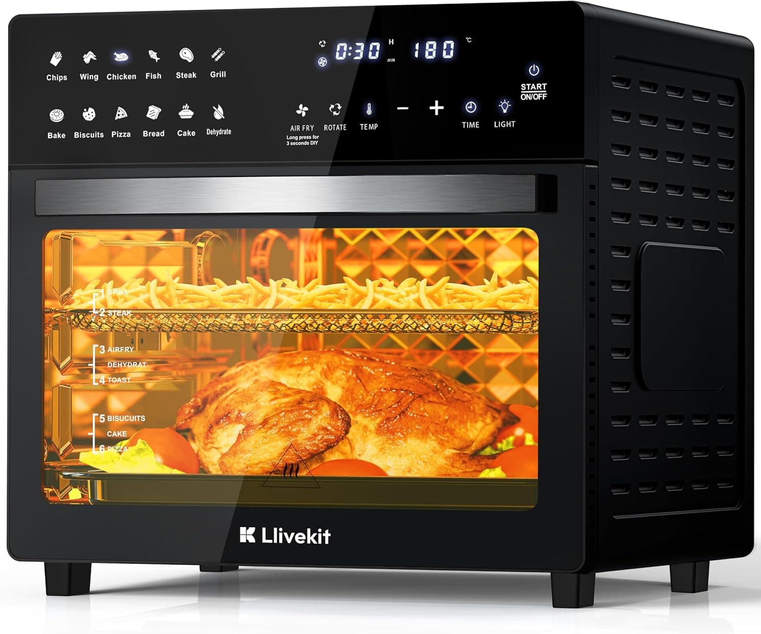 فر برقی 26 لیتری LLIVEKIT مدل Air Fryer Oven – سرخ کن بدون روغن، 12 برنامه با صفحه کنترل لمسی — تصویر ۸