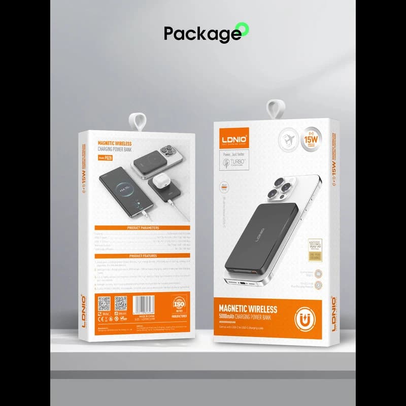 پاوربانک LDNIO PQ28 ظرفیت 5000mAh | شارژ بی‌سیم 15W — تصویر ۲