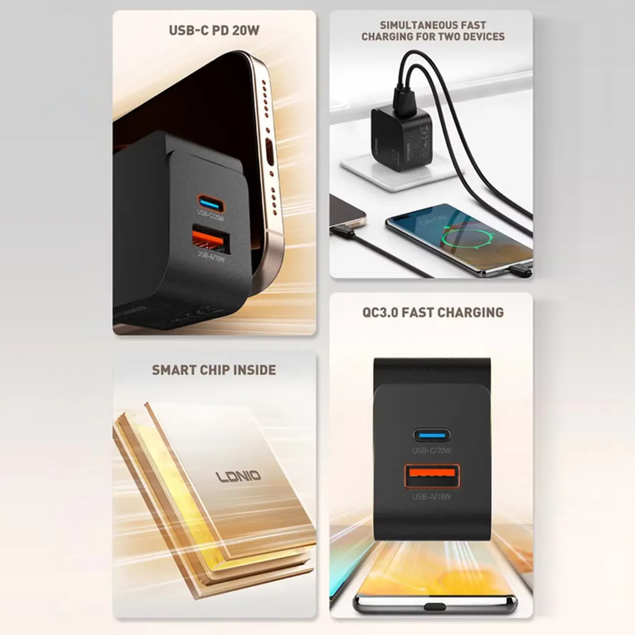 شارژر LDNIO Q1 | شارژ سریع 20 وات USB-C و USB-A — تصویر ۴