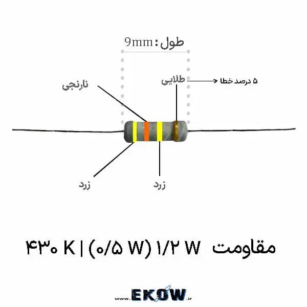 مقاومت 1/2 وات 430 کیلو اهم (1/2W 430K ) پک 5000 عددی