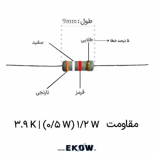 مقاومت 1/2 وات 3.9 کیلو اهم (1/2W 3.9K ) پک 5000 عددی