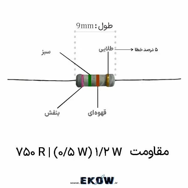 مقاومت 1/2 وات 750 اهم (1/2W 750R ) پک 5000 عددی
