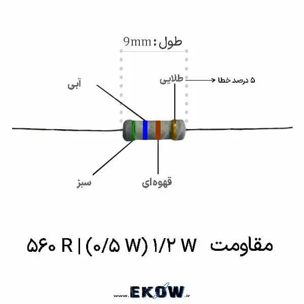 مقاومت 1/2 وات 560 اهم (1/2W 560R ) پک 5000 عددی