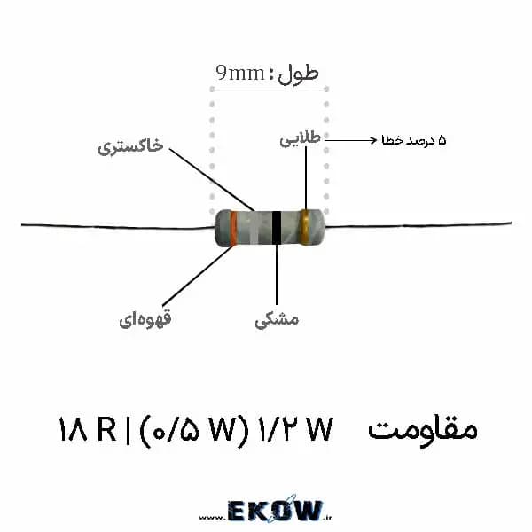 مقاومت 1/2 وات 18 اهم (1/2W 18R ) پک 2500 عددی