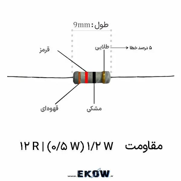 مقاومت 1/2 وات 12 اهم (1/2W 12R ) پک 2500 عددی