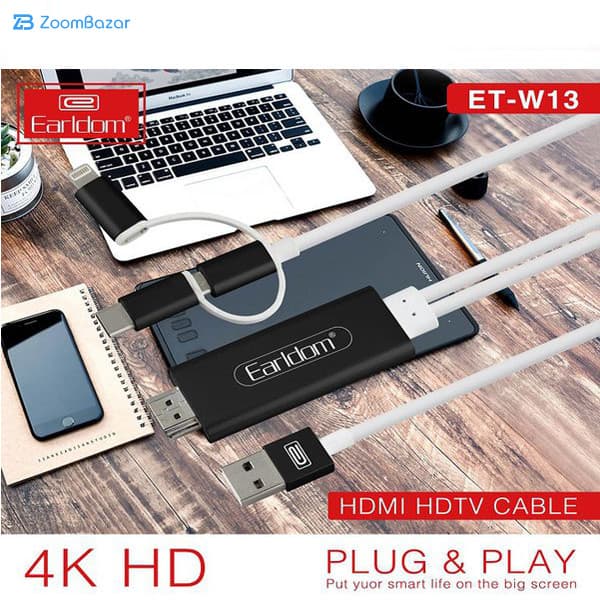 کابل تبدیل USB/USB-C/لایتنینگ به HDMI ارلدام مدل W13 طول 1.8 متر — تصویر ۶