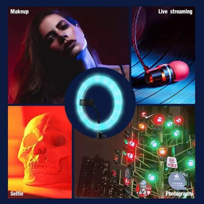 رینگ لایت مدل MJ45-RGB با سه هولدر موبایل — تصویر ۳