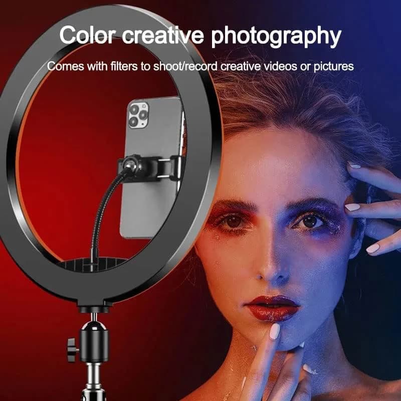 رینگ لایت مدل MJ45-RGB با سه هولدر موبایل — تصویر ۴
