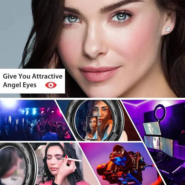 رینگ لایت مدل MJ45-RGB با سه هولدر موبایل — تصویر ۸