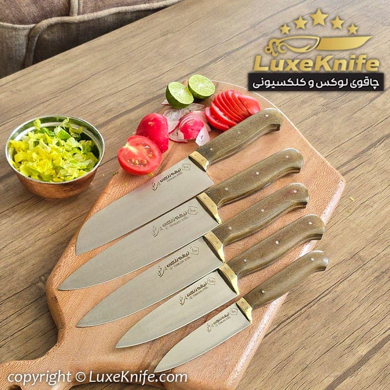 سرویس چاقوی آشپزخانه زنجان مدل آیکان دسته کائوچو ( نسوز و نشکن ) ساخت استاد هادی فضلی