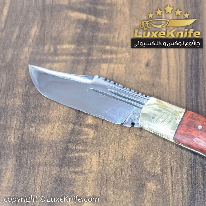 چاقوی دنده ای سایز کوچک 18 سانتی دسته پادوک استاد باباخانی زنجان ( تیغه استیل فولاد ضد زنگ ) — تصویر ۴