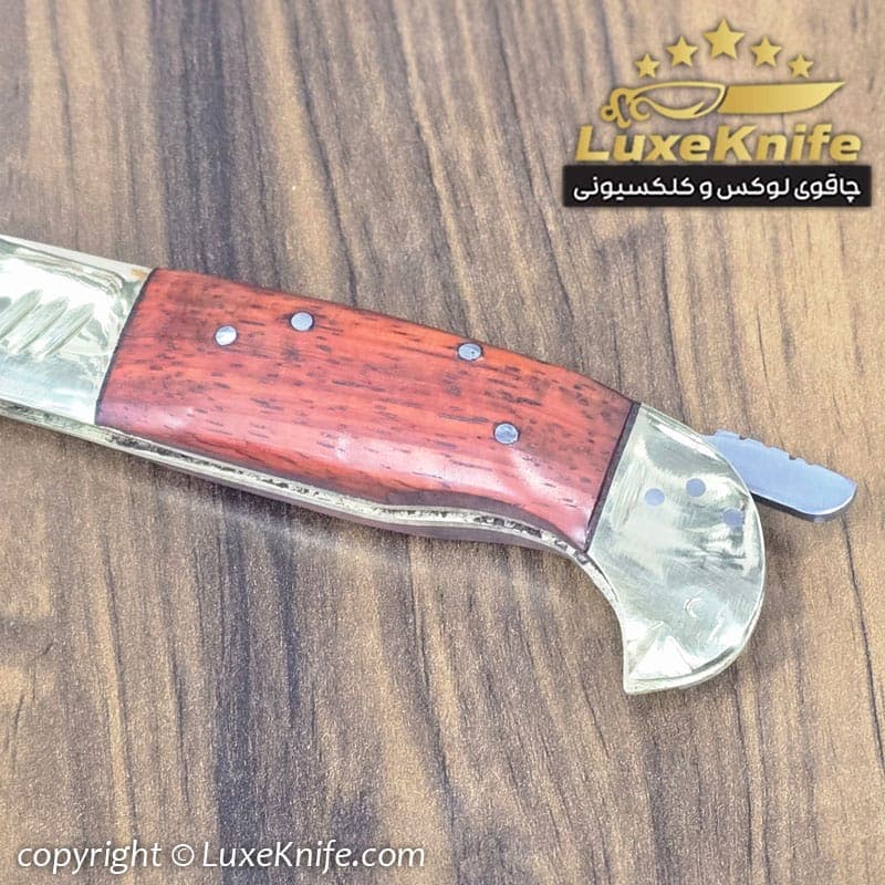 چاقوی دنده ای سایز متوسط 23 سانتی دسته پادوک استاد باباخانی زنجان ( تیغه استیل فولاد ضد زنگ ) — تصویر ۳