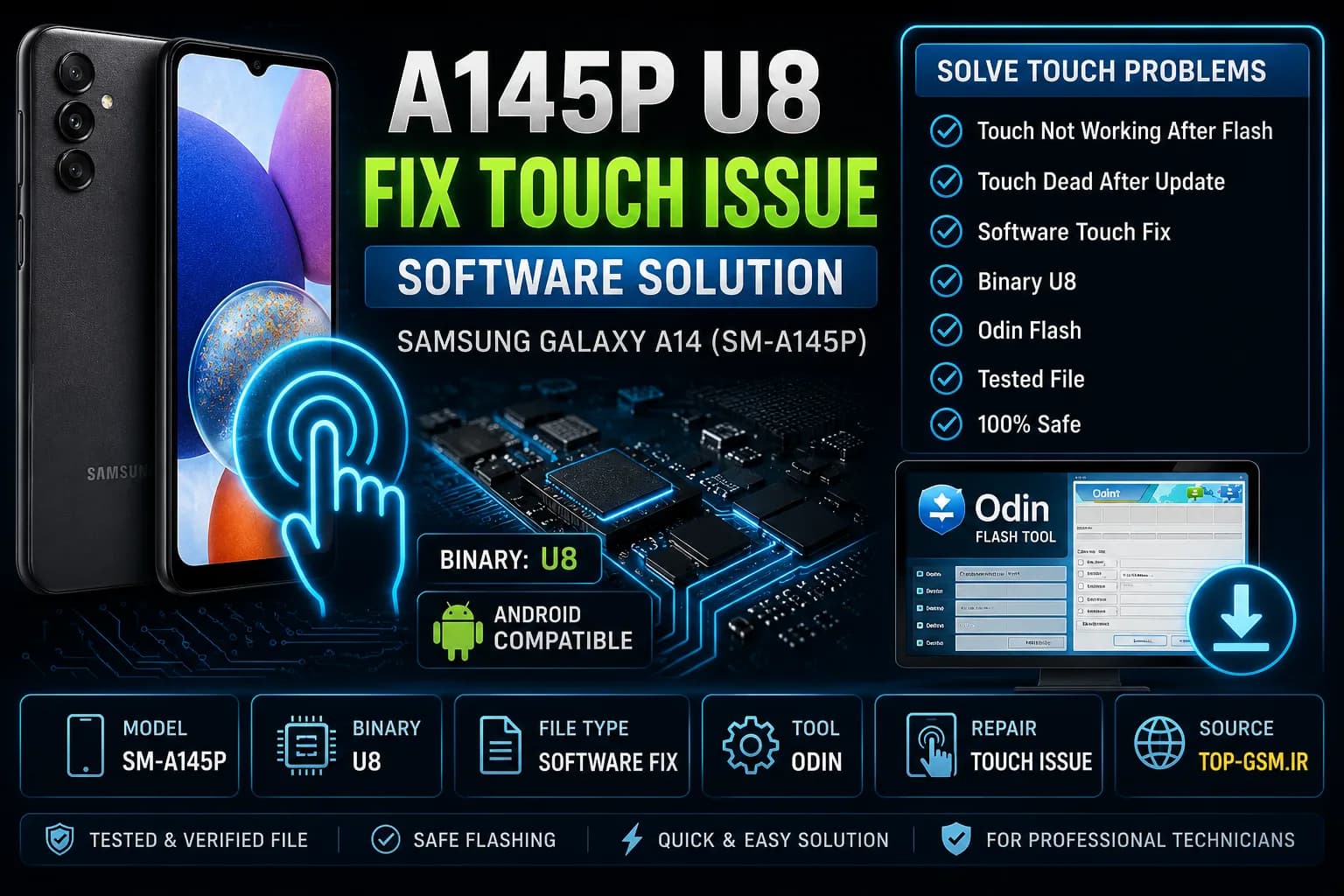 دانلود فایل رفع مشکل تاچ Samsung Galaxy A14 SM-A145P Binary U8 | Software Touch Fix