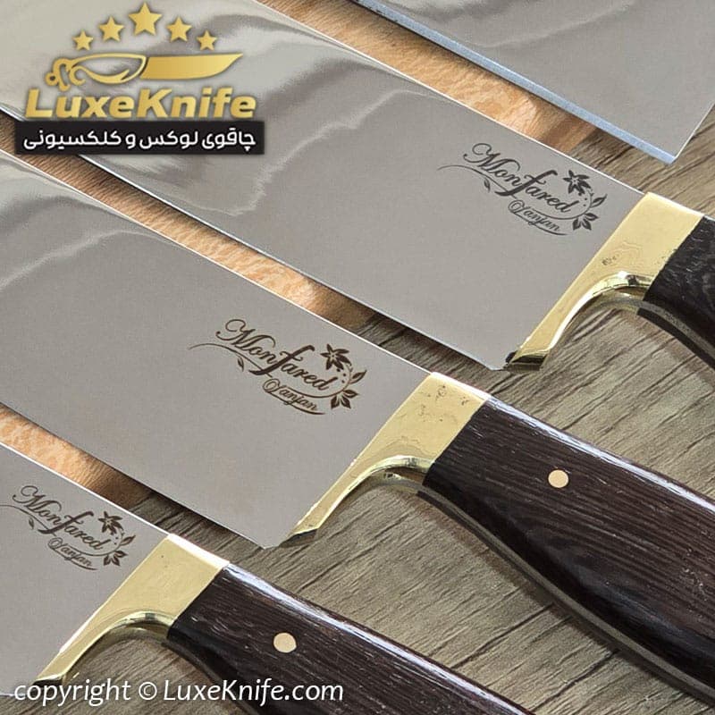 سرویس چاقوی آشپزخانه 6 پارچه دسته ونگه استاد منفرد ( برند اصل استاد منفرد حک شده روی تیغه) — تصویر ۲