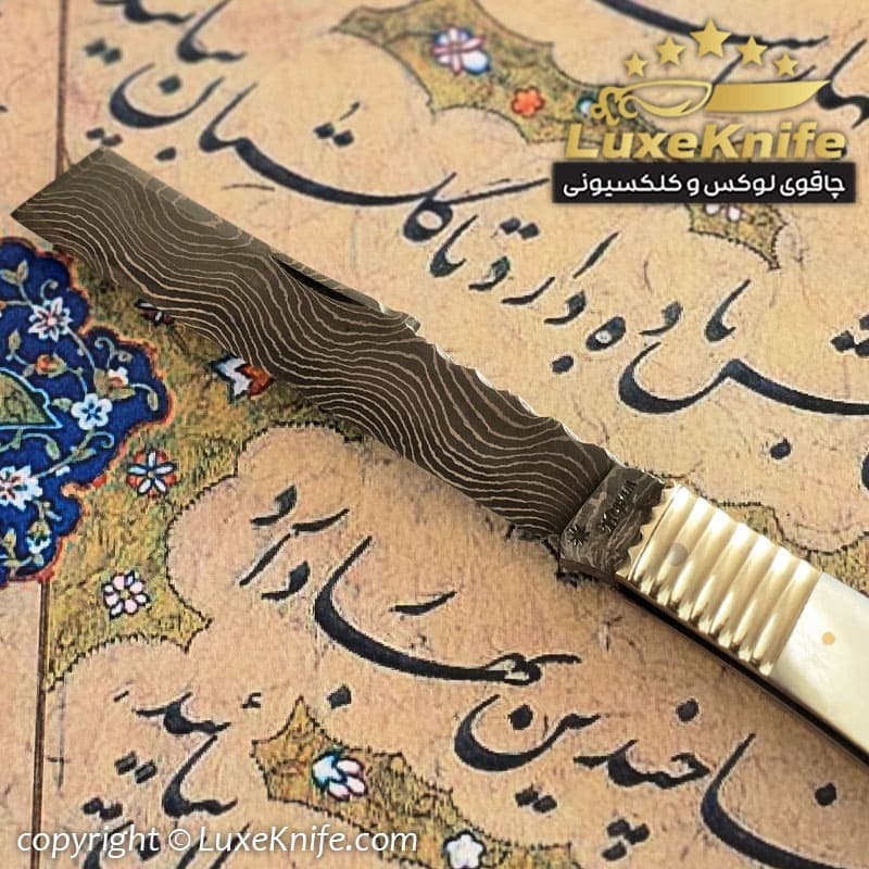 قلم تراش لوکس طرح ماهور ( تیغه دمشقی و دسته صدف دریایی اصل ) — تصویر ۶