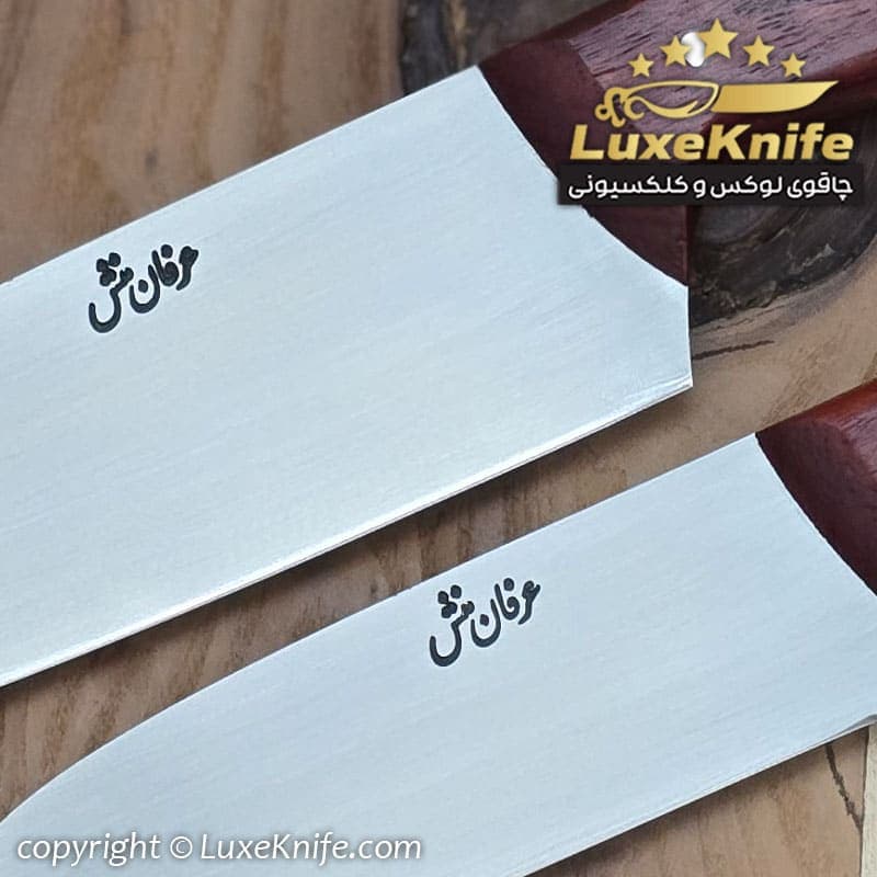 کارد سلاخی استاد عرفان منش ( تیغه استیل فولاد و دسته چوب پادوک ) 2 سایز — تصویر ۳