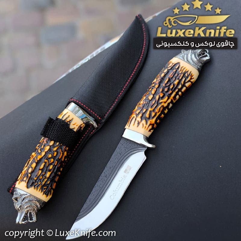 چاقوی شکاری کلمبیا طرح گرگ ( دسته طرح شاخ با قلاف ) — تصویر ۲