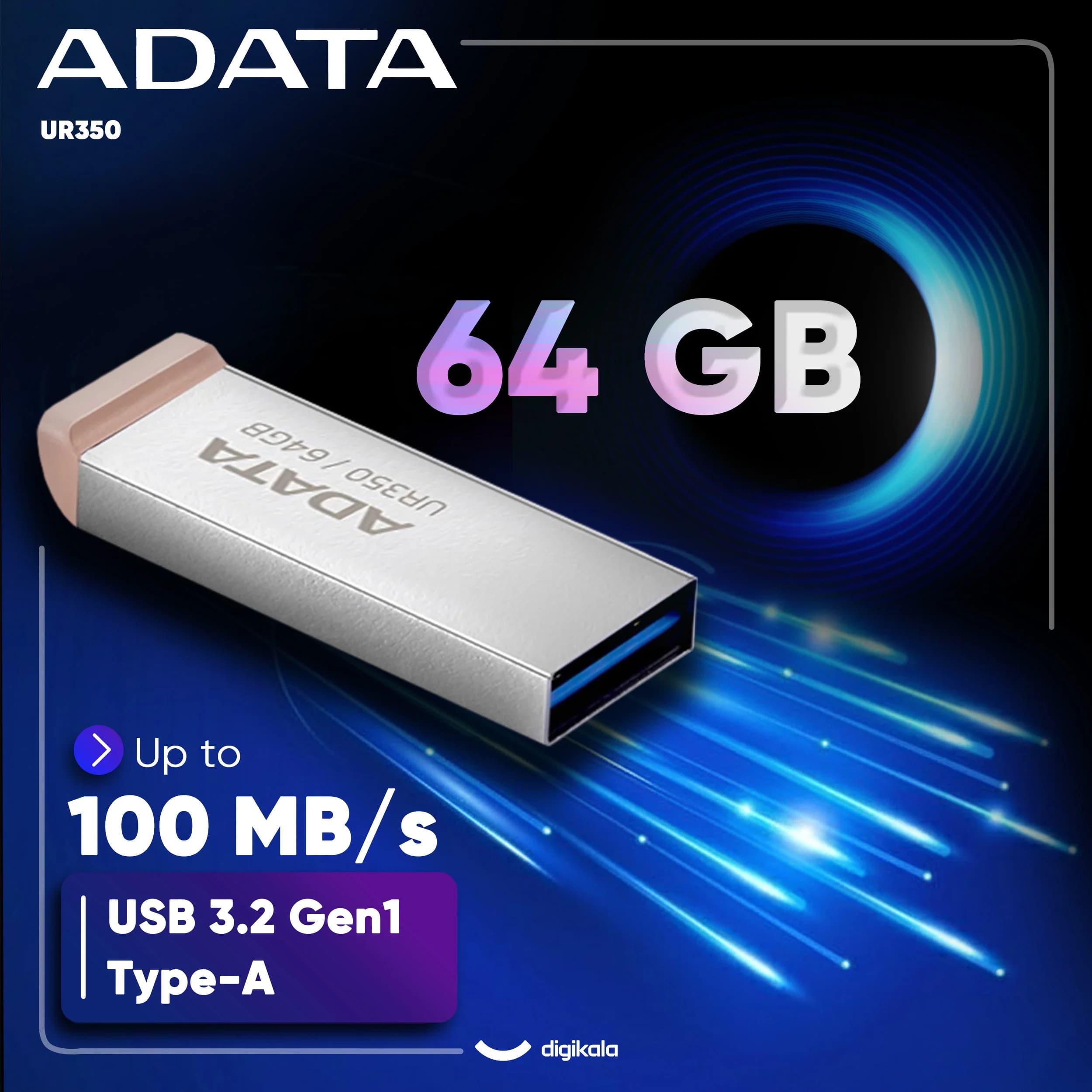 فلش مموری ای دیتا مدل UR350 ظرفیت 64 گیگابایت USB 3.2 Gen1 — تصویر ۲