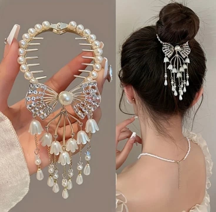 گیره مو گوجه ای پاپیون شکوفه ای کد414