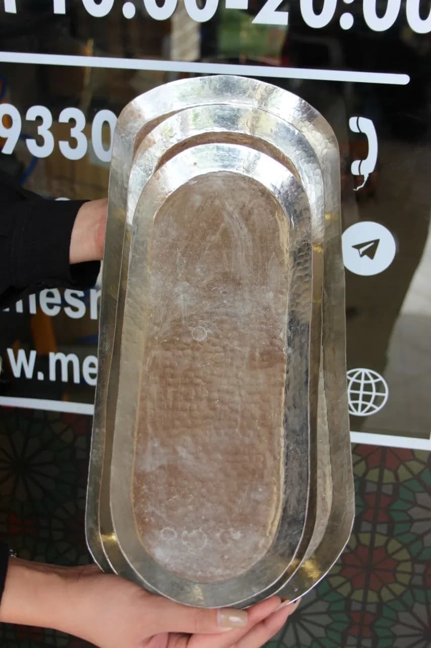 سینی مسی مستطیلی لب گرد با آبکاری کروم — تصویر ۳