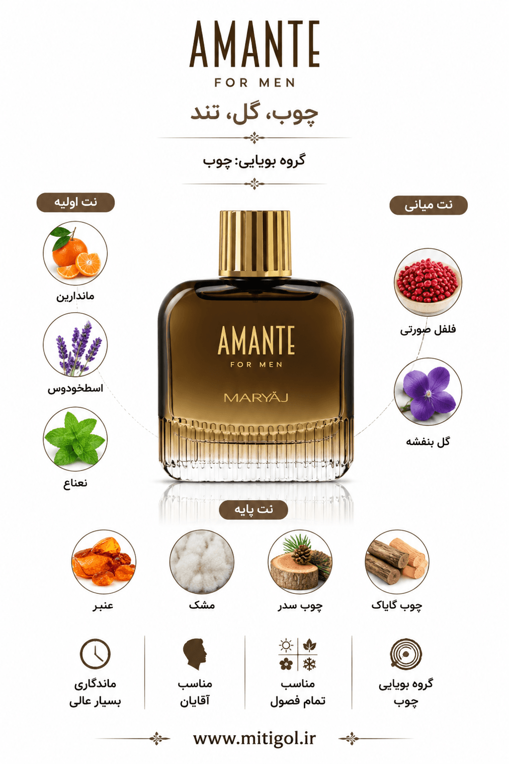 عطر ادکلن مردانه آمانته برند ماریاژ حجم 100میل AMANTE — تصویر ۲