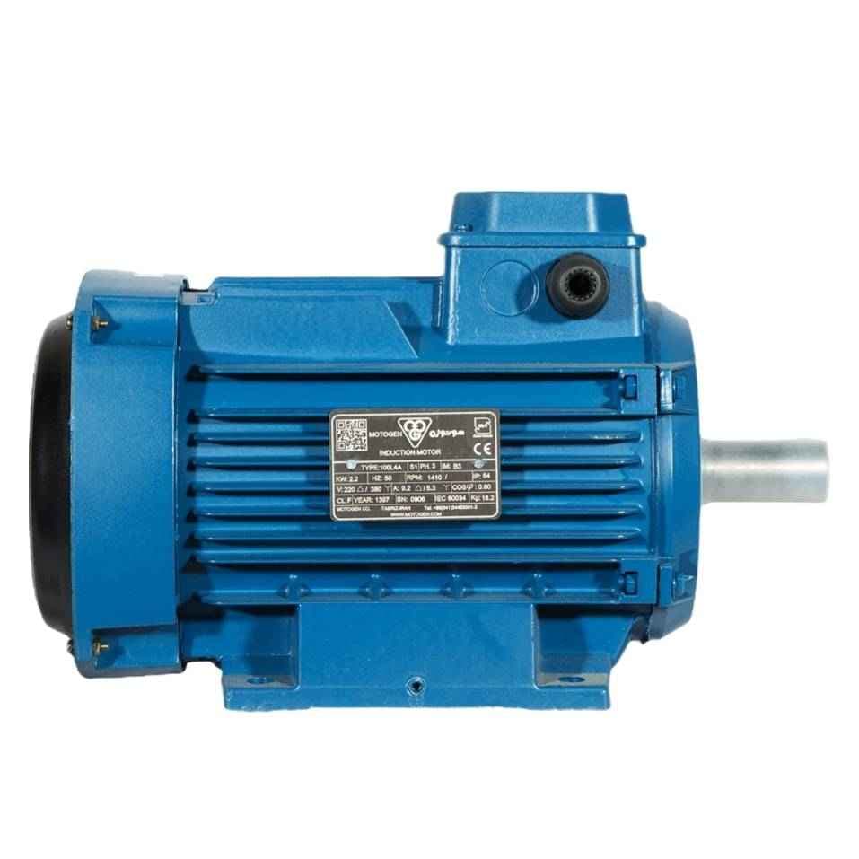 الکتروموتور موتوژن سه فاز 7.5 اسب 5.5 کیلووات پوسته آلومینیوم 3000 دور — تصویر ۲