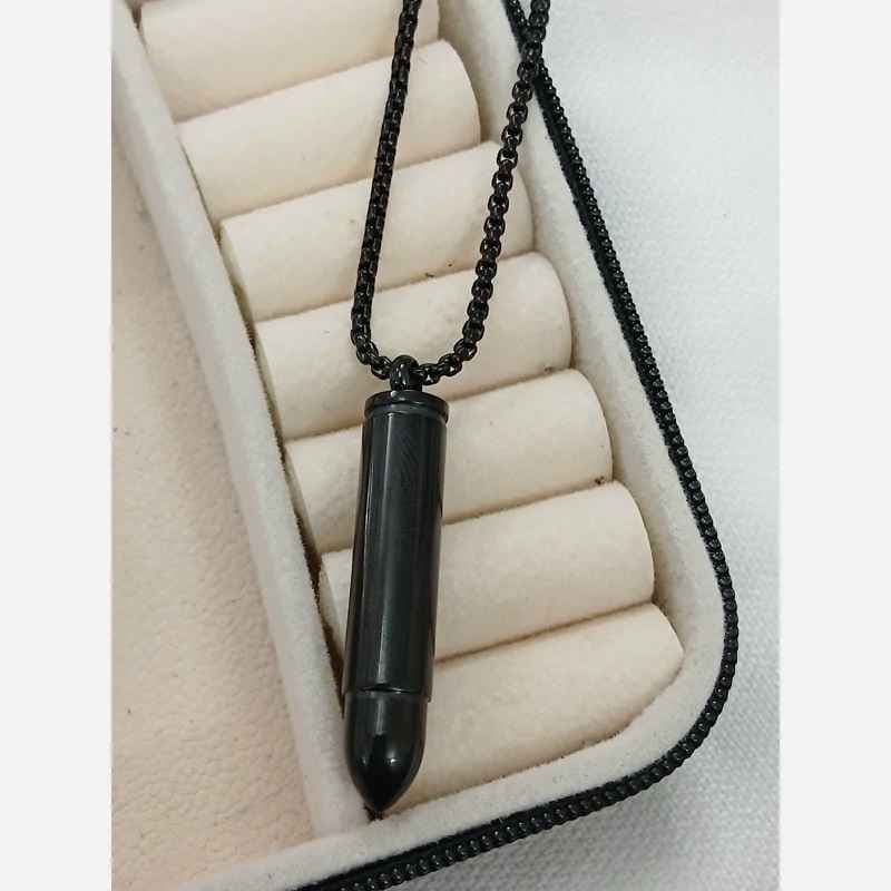 گردنبند جاحرزی کپسولی فشنگی مشکی استیل (جاساز)