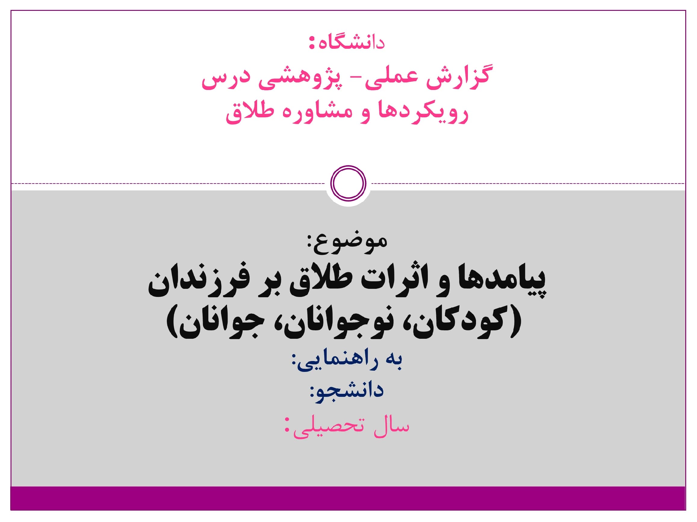 پاورپوینت پیامدها و اثرات طلاق بر فرزندان (کودکان، نوجوانان، جوانان)