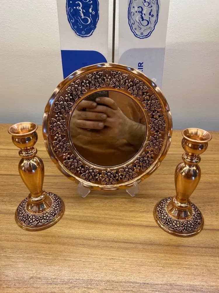 آیینه شمعدان مسی گلبرگ نانو شده