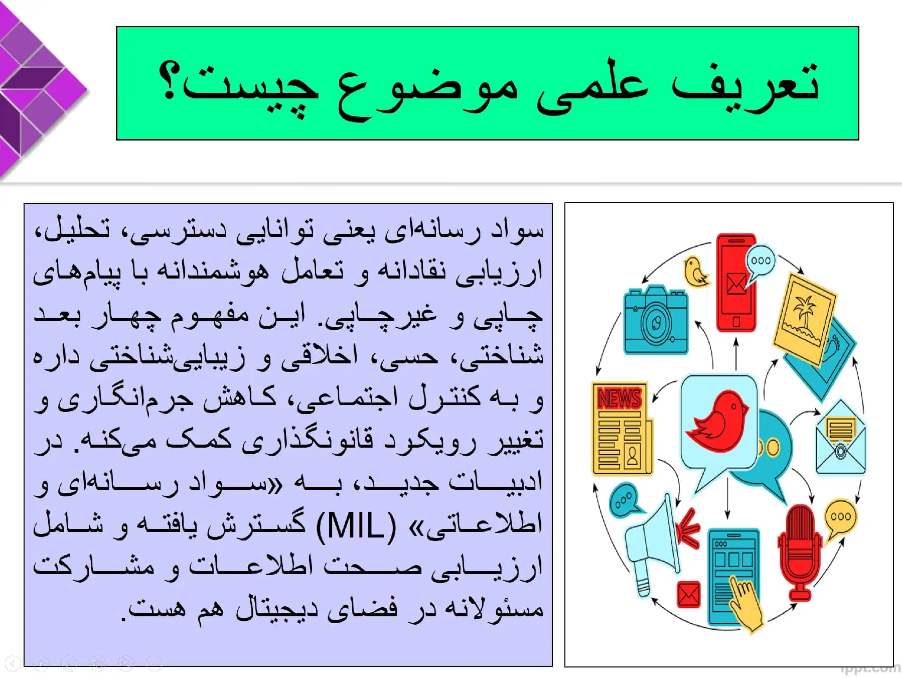 پاورپوینت مسائل دانش آموزان نوجوان نسل امروز (سواد رسانه ای) — تصویر ۳