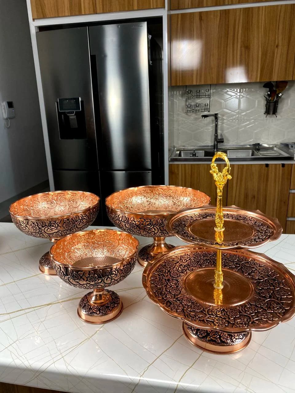 سرویس پذیرایی مسی سیاه‌قلم مدل نقشینه — تصویر ۲