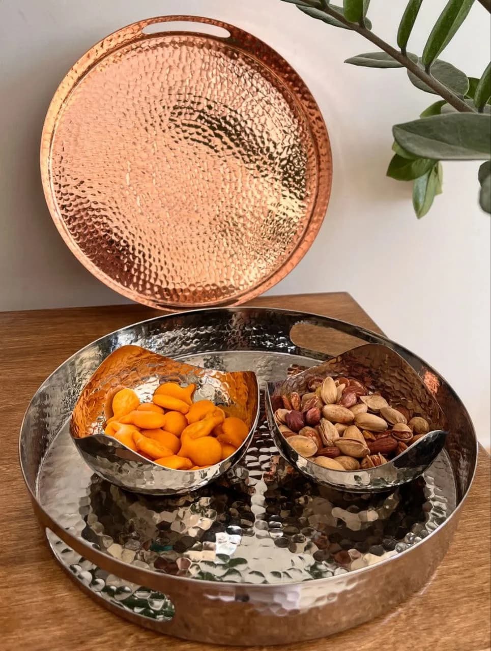 سینی مسی دست ساز هانا با آبکاری کروم — تصویر ۲