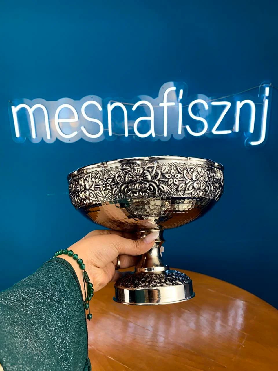 سرویس پذیرایی مسی گلبرگ نرگس با آبکاری کروم — تصویر ۵