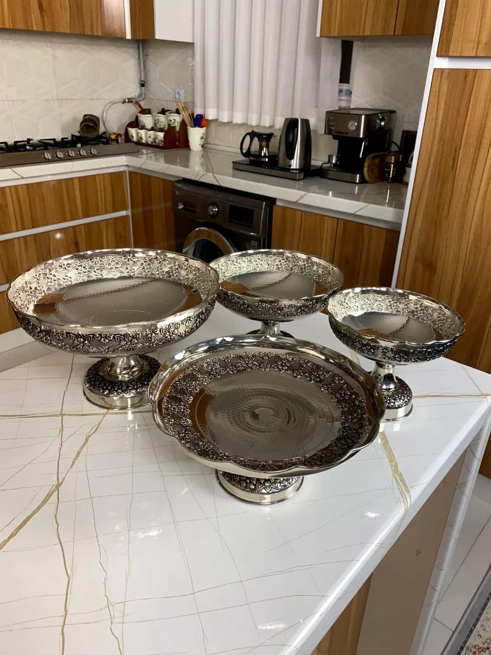 سرویس پذیرایی مسی گلبرگ مه گل با آبکاری کروم — تصویر ۴