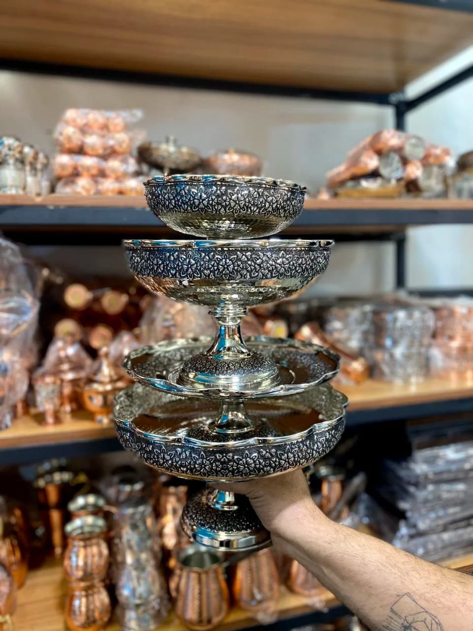 سرویس پذیرایی مسی ثنا با آبکاری کروم — تصویر ۳