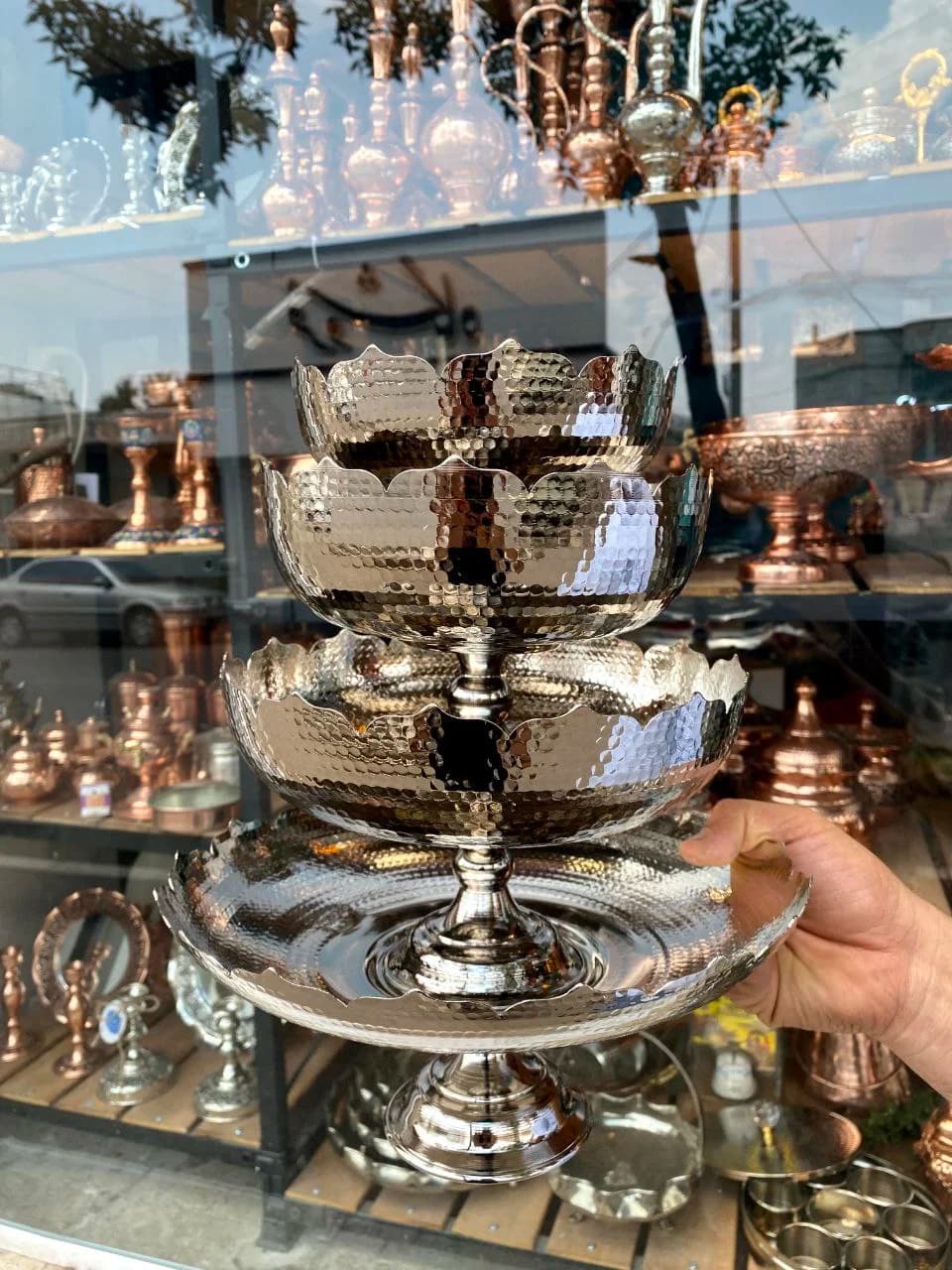 سرویس پذیرایی مسی تاج با آبکاری کروم — تصویر ۲