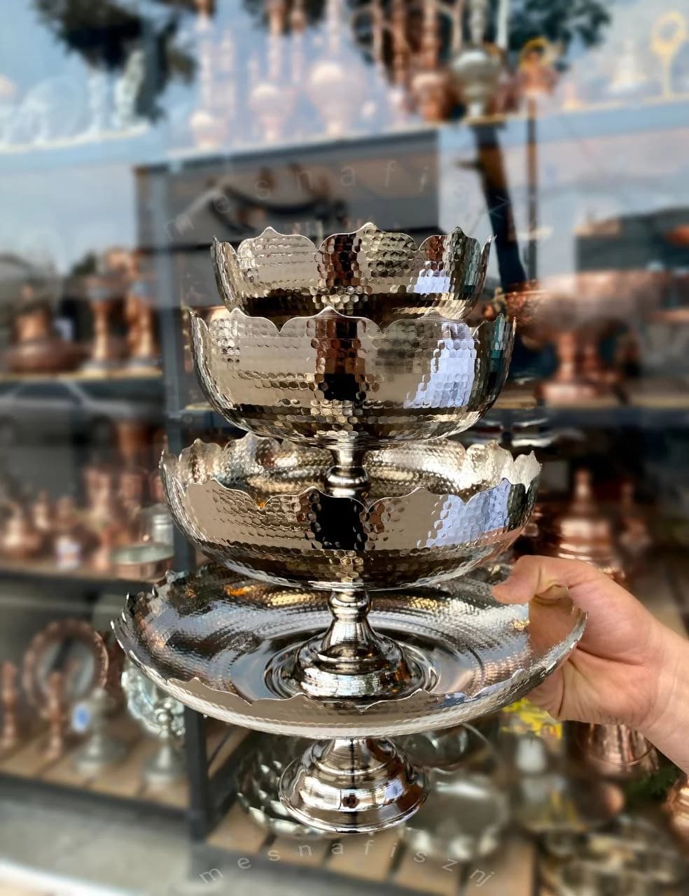 سرویس پذیرایی مسی تاج با آبکاری کروم — تصویر ۳