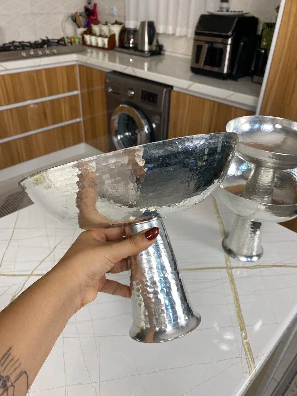 میوه خوری مسی دست ساز پایه بلند قلع شده