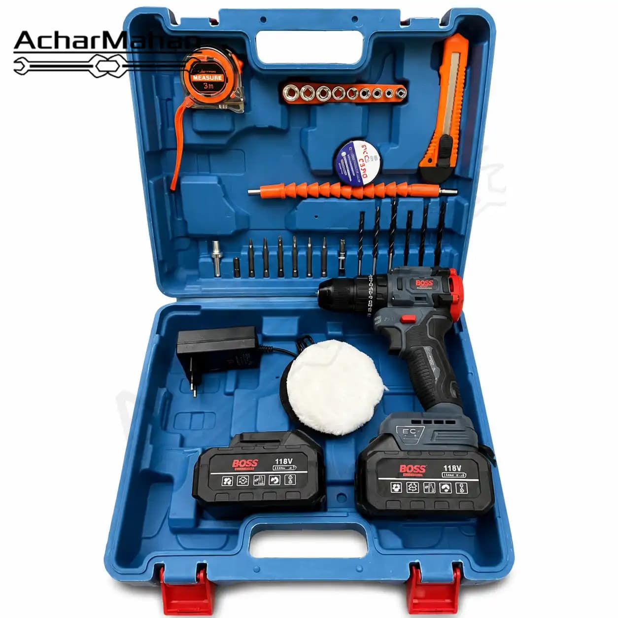 دریل شارژی براشلس 118 ولت باس مدل brushless double battery