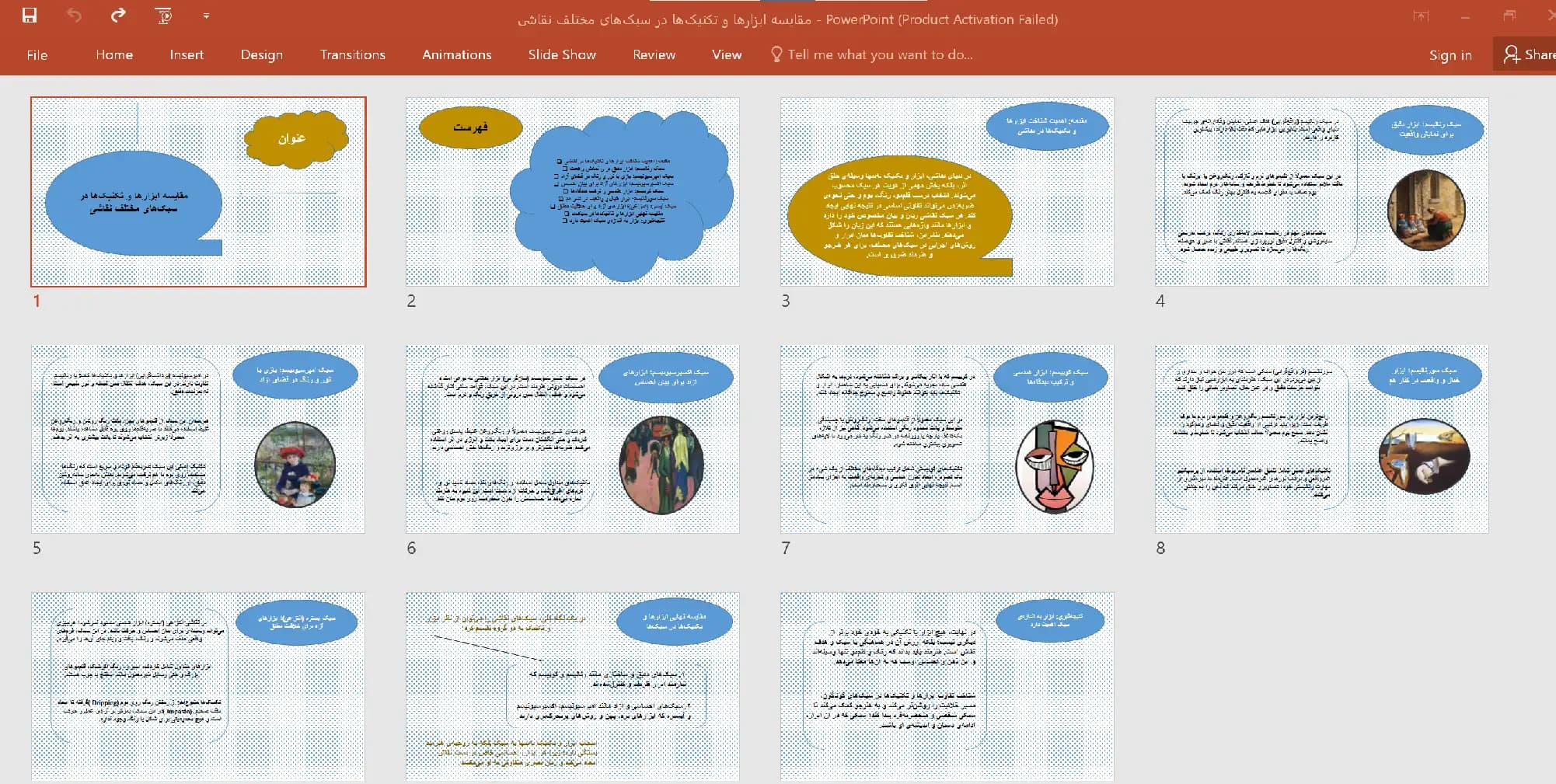 پاورپوینت مقایسه ابزارها و تکنیک ها در سبک های مختلف نقاشی