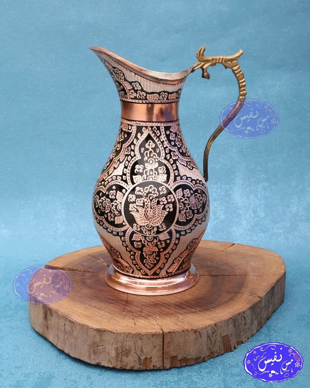 سماور ذغالی مسی نقره کوب — تصویر ۴
