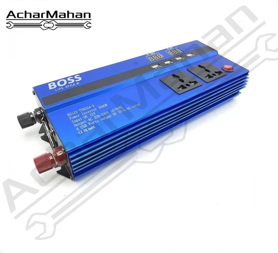 مبدل برق ۱۲ به ۲۲۰ ولت ۲۰۰۰ وات باس مدل Bs-co2000 | همراه با دو خروجی AC و چهار USB — تصویر ۲