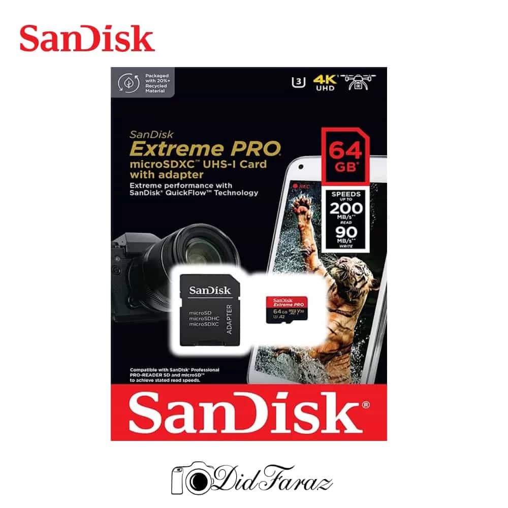 کارت حافظه microSDXC سن دیسک مدل Extreme PRO کلاس A2 استاندارد UHS-I U3 سرعت 200MBs ظرفیت 64 گیگابایت — تصویر ۵