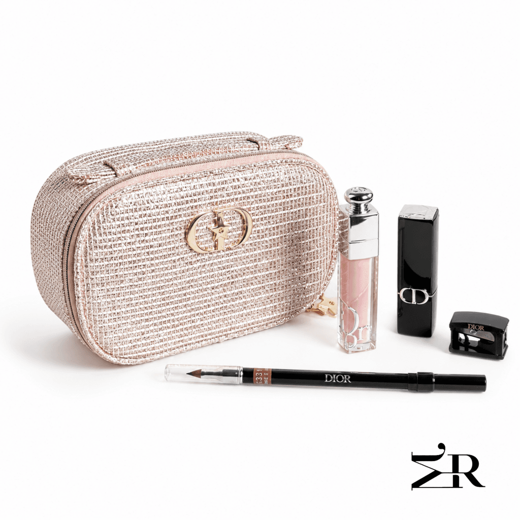 ست هدیه آرایشی دیور اصل شامل رژ لب، لیپ گلاس، مداد لب و کیف آرایشی | Dior Makeup Gift Set — تصویر ۳